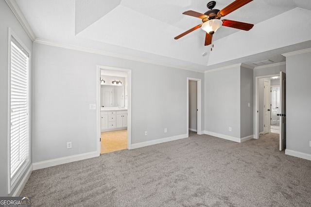 1409 Nantucket Dr, Bethlehem, GA 30620 - unfurnished bedroom featuring multiple windows, carpet floors, ornamental molding, and connected bathroom