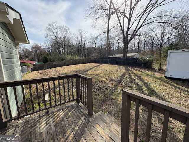 wooden deck featuring a fenced backyard