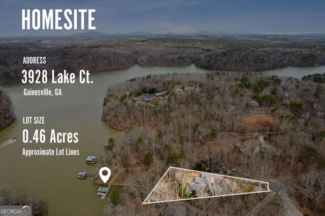 3928 Lake Ct, Gainesville, GA 30501 - drone / aerial view featuring a water view and a wooded view
