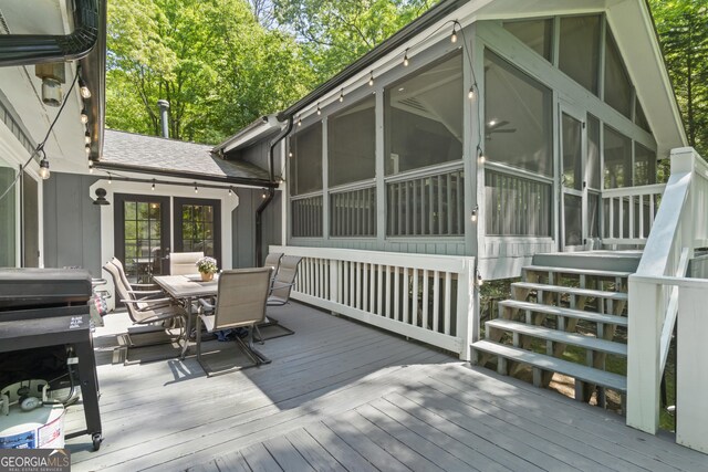 3928 Lake Ct, Gainesville, GA 30501 - wooden terrace featuring a sunroom and outdoor dining space
