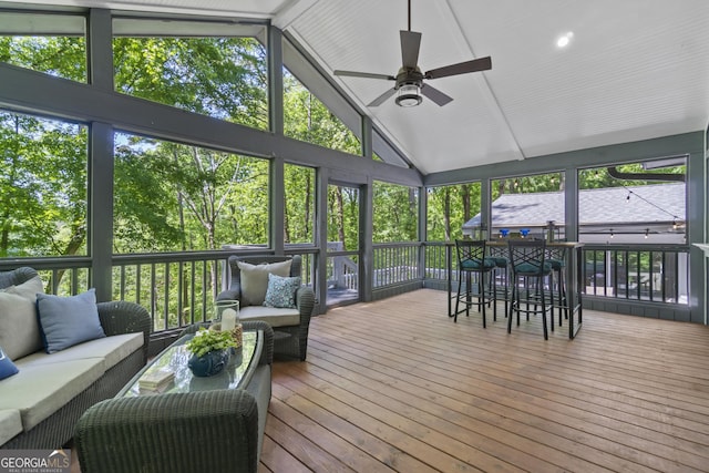 3928 Lake Ct, Gainesville, GA 30501 - sunroom with an outdoor living space and a ceiling fan