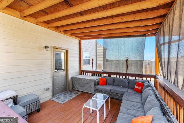 sunroom / solarium with beamed ceiling