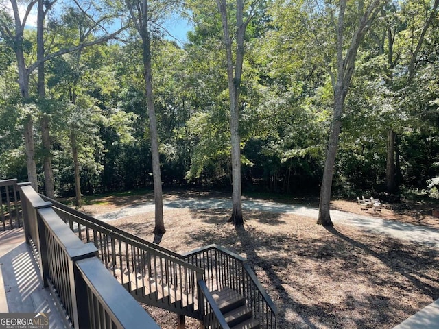 deck with a forest view