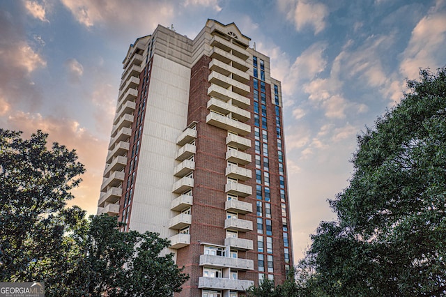 view of property at dusk