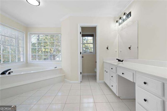 bathroom featuring ornamental molding, tile patterned flooring, and toilet