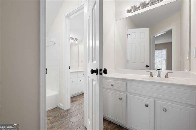 bathroom featuring vanity and wood finished floors