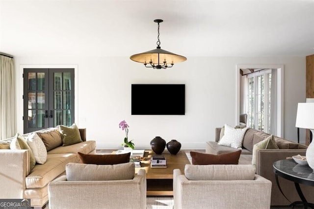 living area featuring french doors