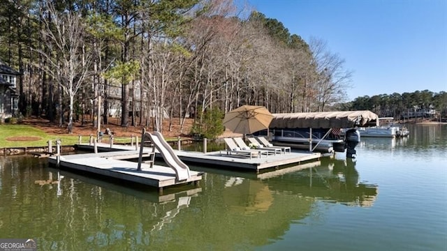 view of dock featuring a water view