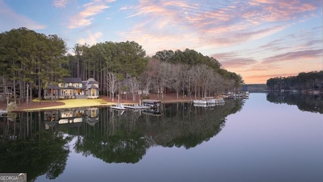 property view of water with a boat dock