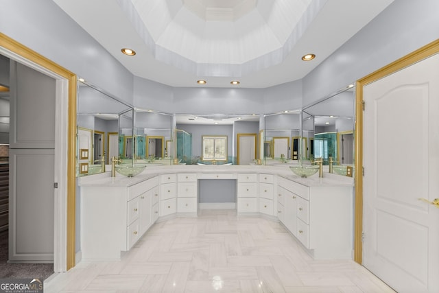 1348 Ewing Creek Dr, Dacula, GA 30019 - full bath with vanity, recessed lighting, and a high ceiling