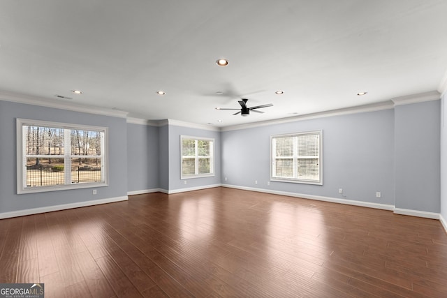 1348 Ewing Creek Dr, Dacula, GA 30019 - unfurnished room featuring ceiling fan, recessed lighting, wood finished floors, and ornamental molding