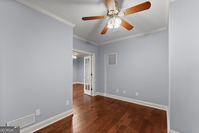 1348 Ewing Creek Dr, Dacula, GA 30019 - empty room with ceiling fan, ornamental molding, and wood finished floors