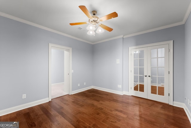 1348 Ewing Creek Dr, Dacula, GA 30019 - unfurnished room with french doors, ornamental molding, ceiling fan, and wood finished floors