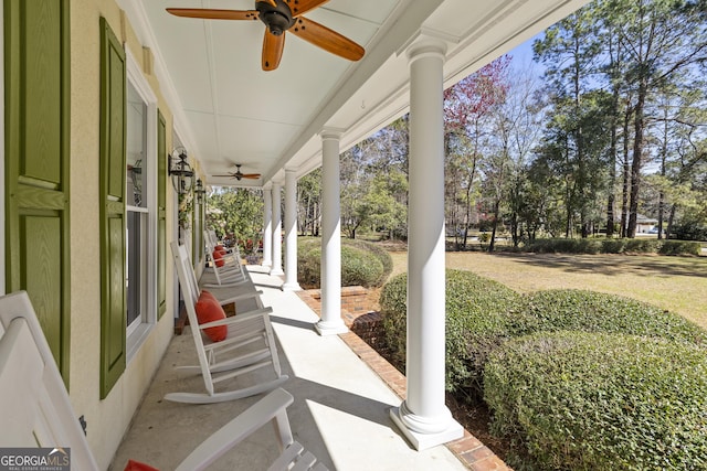 view of patio with covered porch and a ceiling fan