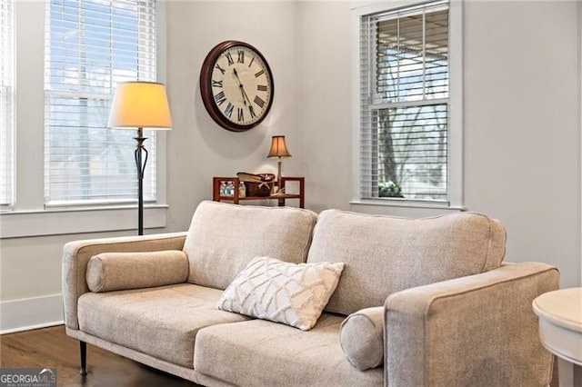 living area with a wealth of natural light and wood finished floors