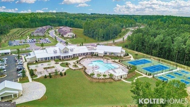 bird's eye view featuring a view of trees