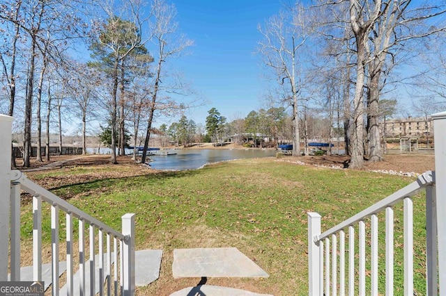 view of yard with a water view