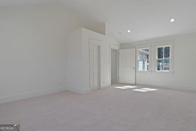 unfurnished bedroom with baseboards, recessed lighting, and light colored carpet