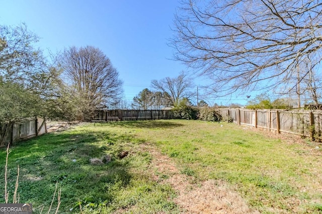 view of yard featuring a fenced backyard