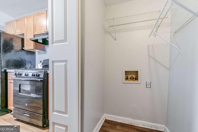 4821 Mainstreet Valley Trce, Stone Mountain, GA 30088 - laundry area featuring light wood finished floors and washer hookup