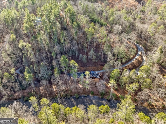 bird's eye view featuring a view of trees