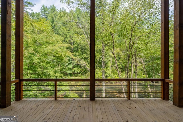 deck with a forest view