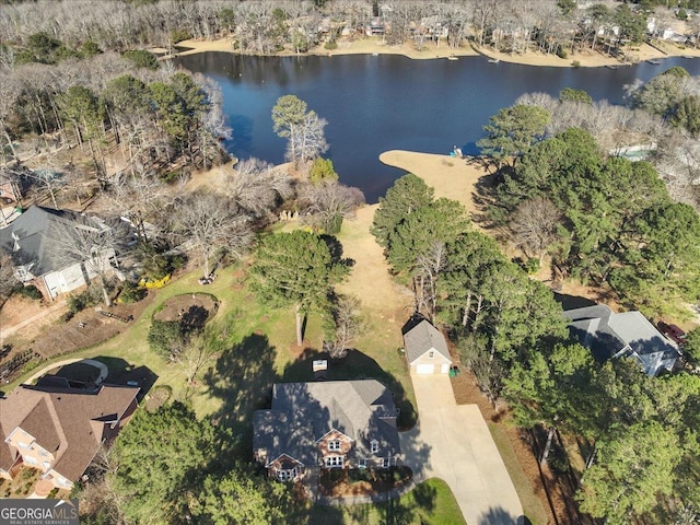 bird's eye view featuring a water view