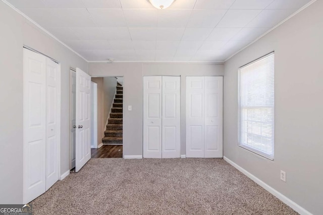 238 Howell Dr SW, Atlanta, GA 30331 - unfurnished bedroom with two closets, carpet flooring, and ornamental molding