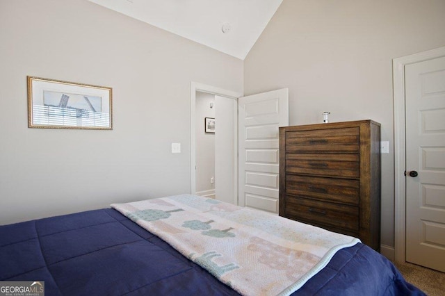 bedroom with lofted ceiling