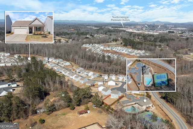 bird's eye view featuring a mountain view