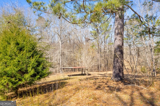 view of yard with a view of trees