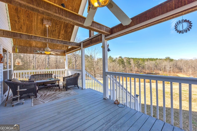 deck with a ceiling fan