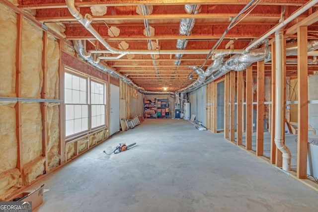 basement featuring water heater