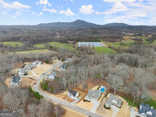 birds eye view of property with a mountain view