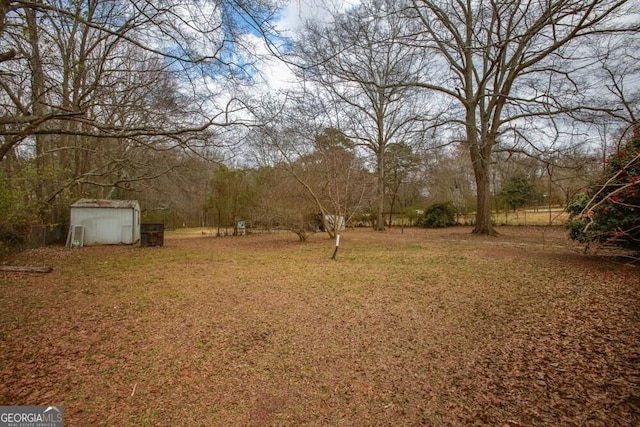 view of yard with an outbuilding and a shed