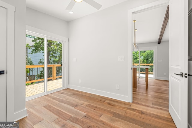 6564 Bermuda Ln, Flowery Branch, GA 30542 - spare room with light wood finished floors, a ceiling fan, baseboards, and recessed lighting