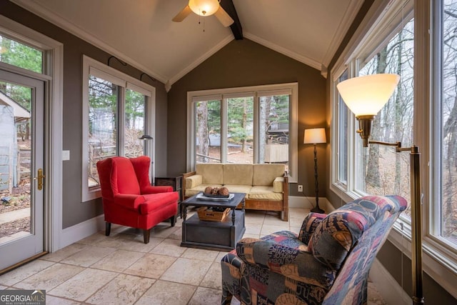 132 Sanderlin Mountain Dr S, Big Canoe, GA 30143 - sunroom / solarium featuring plenty of natural light, baseboards, ornamental molding, and stone tile flooring