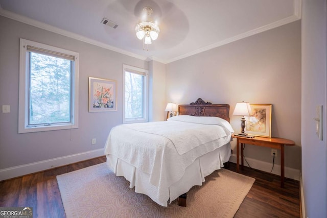 132 Sanderlin Mountain Dr S, Big Canoe, GA 30143 - bedroom with baseboards, multiple windows, dark wood-style flooring, and ornamental molding