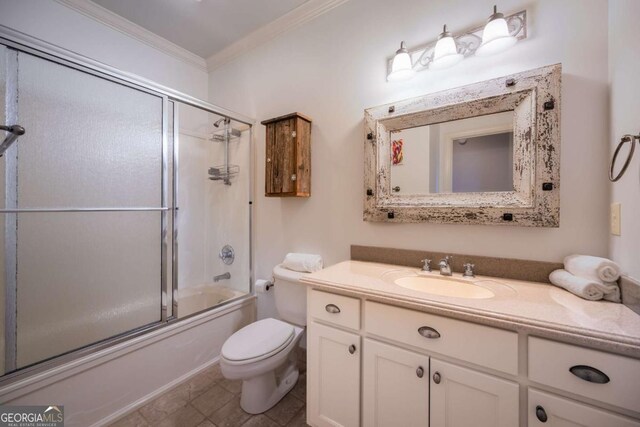 132 Sanderlin Mountain Dr S, Big Canoe, GA 30143 - full bathroom with ornamental molding, toilet, vanity, and enclosed tub / shower combo