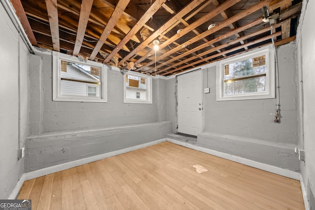 basement with wood finished floors