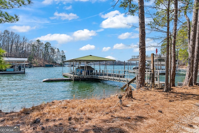 dock area featuring a water view