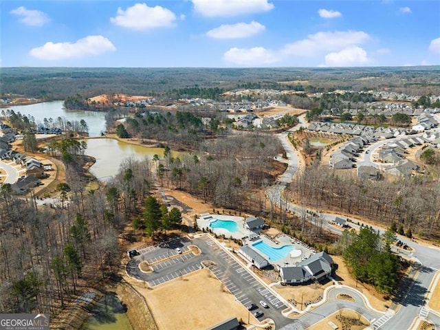 bird's eye view featuring a water view