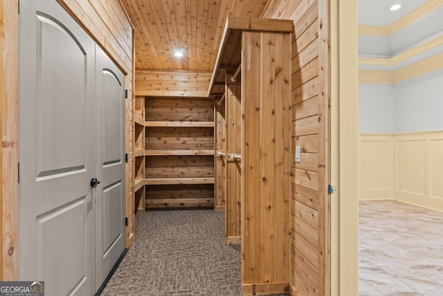 storage room with a sauna