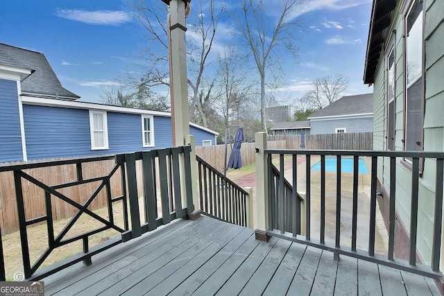 wooden deck featuring a fenced backyard