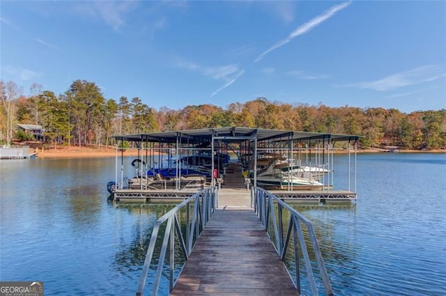 view of dock featuring a water view