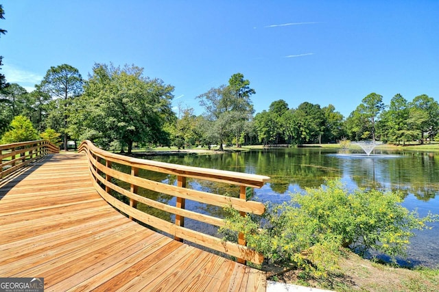 view of dock with a water view