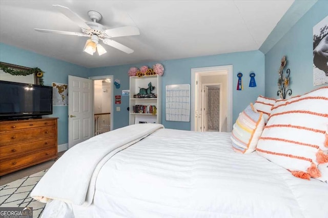 bedroom featuring ceiling fan