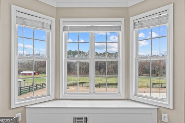 interior details featuring visible vents and ornamental molding