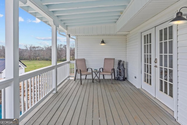 wooden terrace with french doors