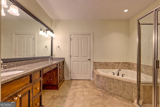 116 Smoky Mountain Ln Unit 103, Clayton, GA 30525 - bathroom with double vanity, a bath, a stall shower, and tile patterned floors